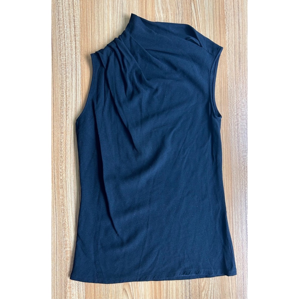Theory Black Draped Mock Neck Voyage Crepe Sleeveless Top XS NWOT